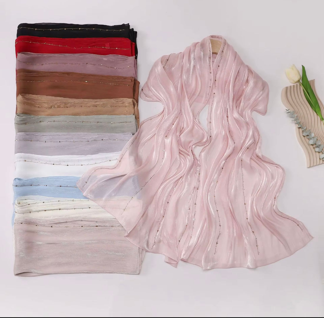 Premium island silk hot drilling bright hijab