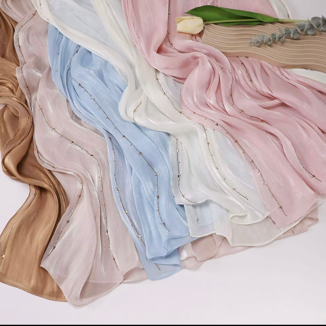Premium island silk hot drilling bright hijab